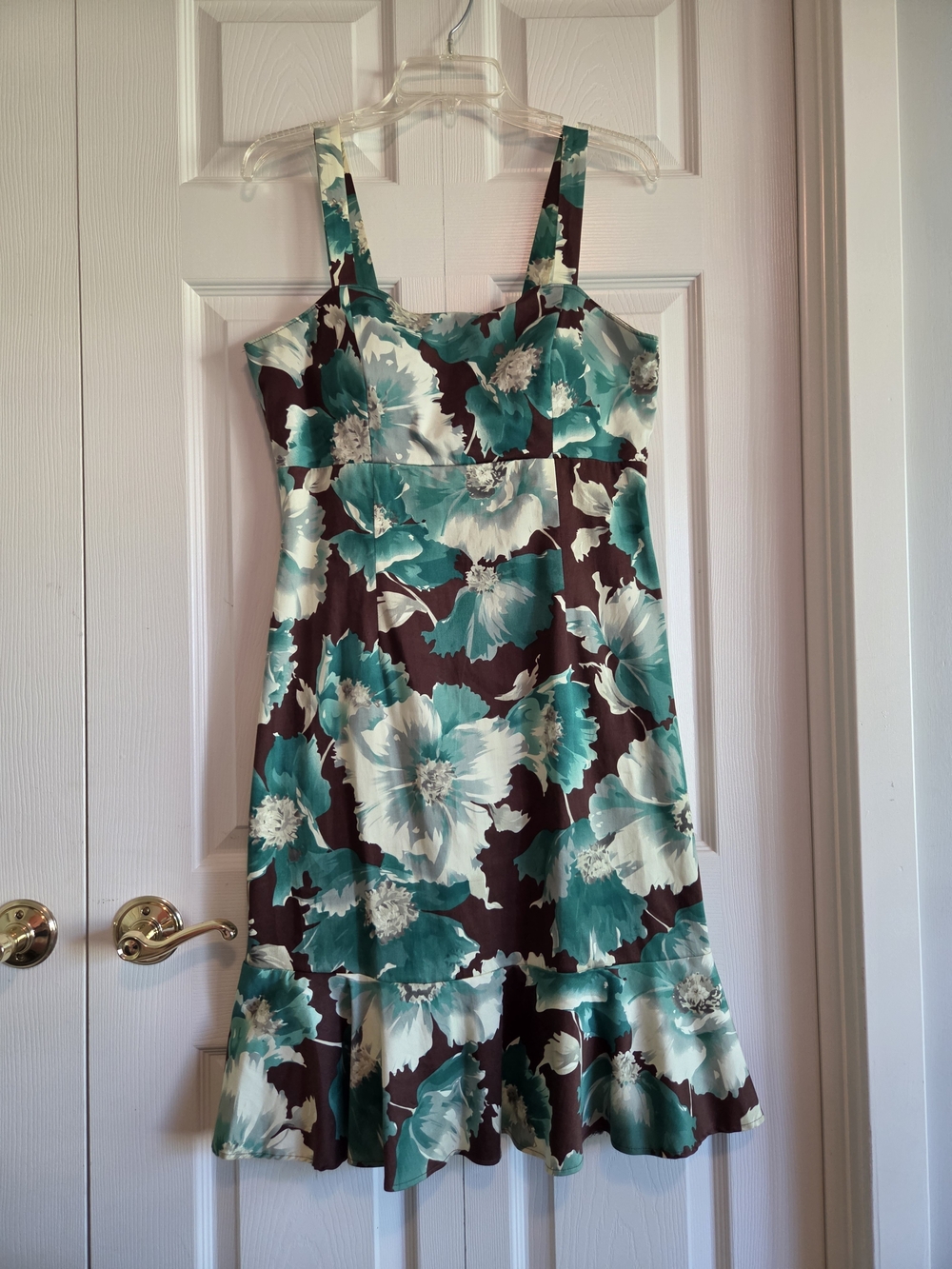 madison leigh Teal and Brown Floral Midi Dress